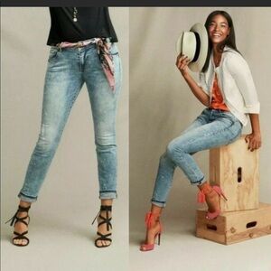 Cabi Cinch Skinny Jeans Style #5492 Distressed Bleach Splatter Blue Size 4